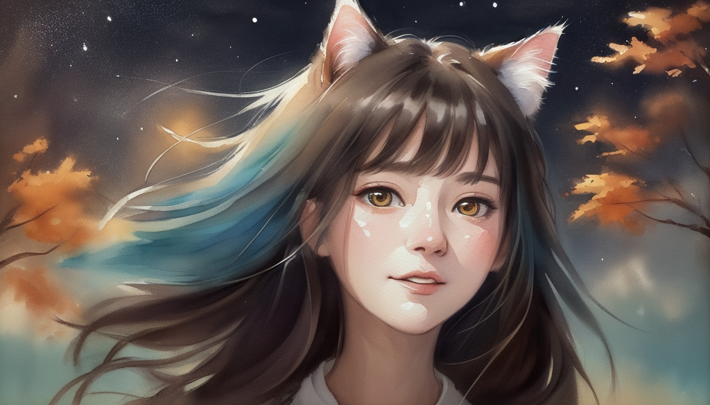 头戴猫耳的少女形象 超炫动漫风手机壁纸