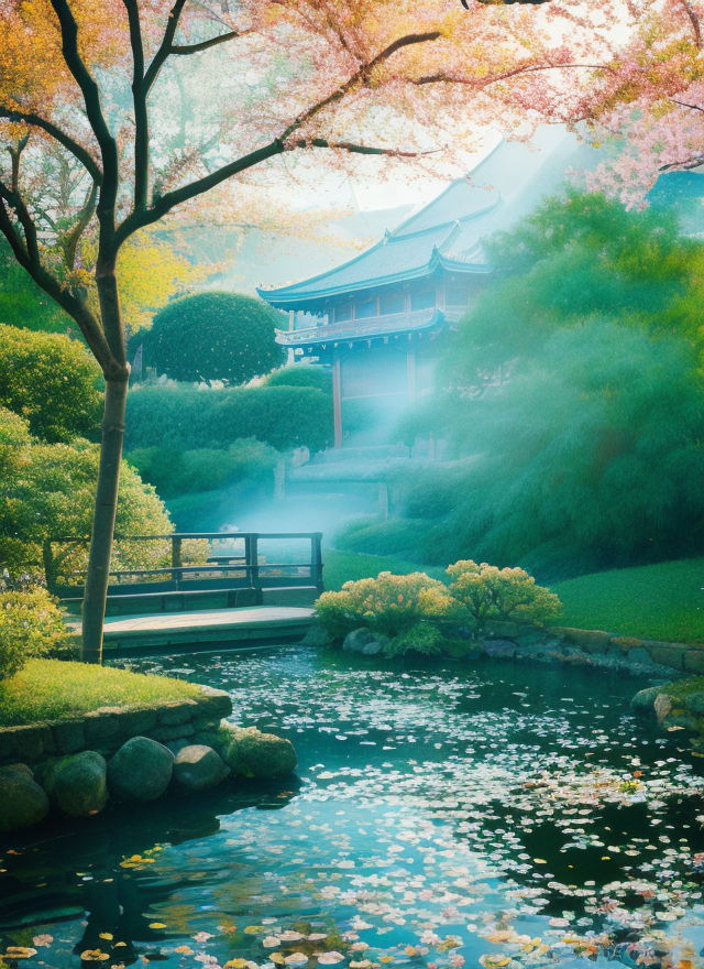古韵建筑旁的清幽池古风手机壁纸