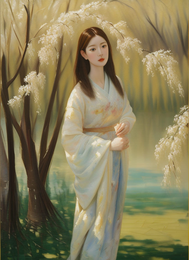 古装女子优雅伫立文艺风电脑壁纸