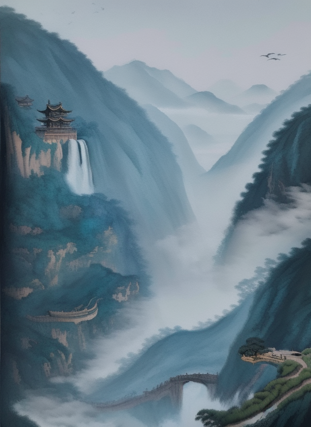 壮丽山脉水墨图中国风之美
