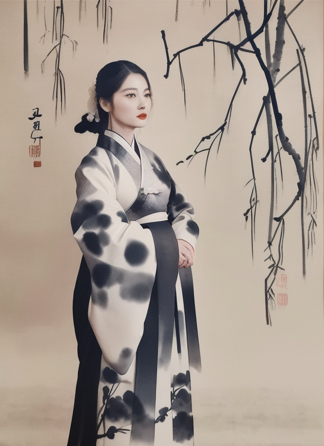 身着传统汉服的古装人物水墨风宣传图