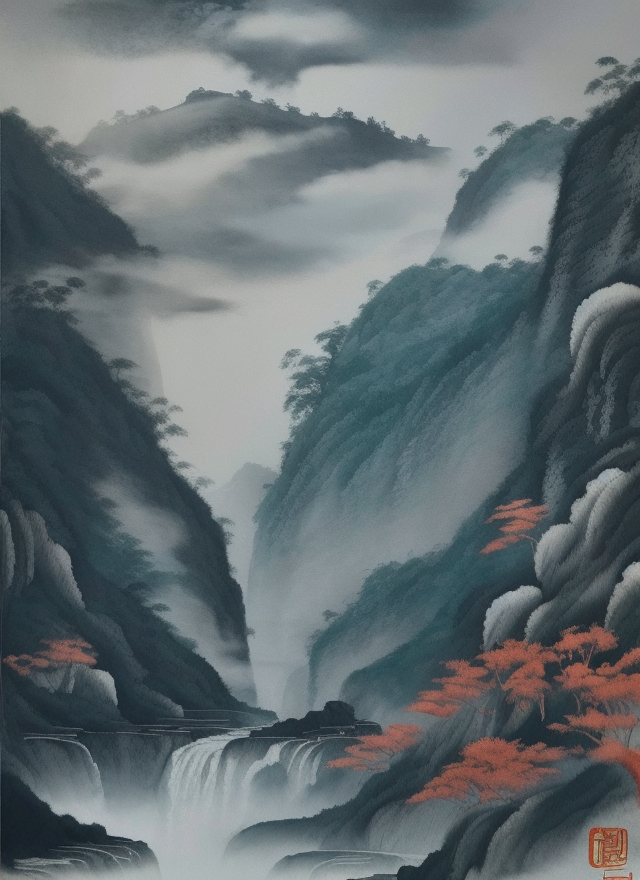 水墨风格山脉图电脑壁纸的美景