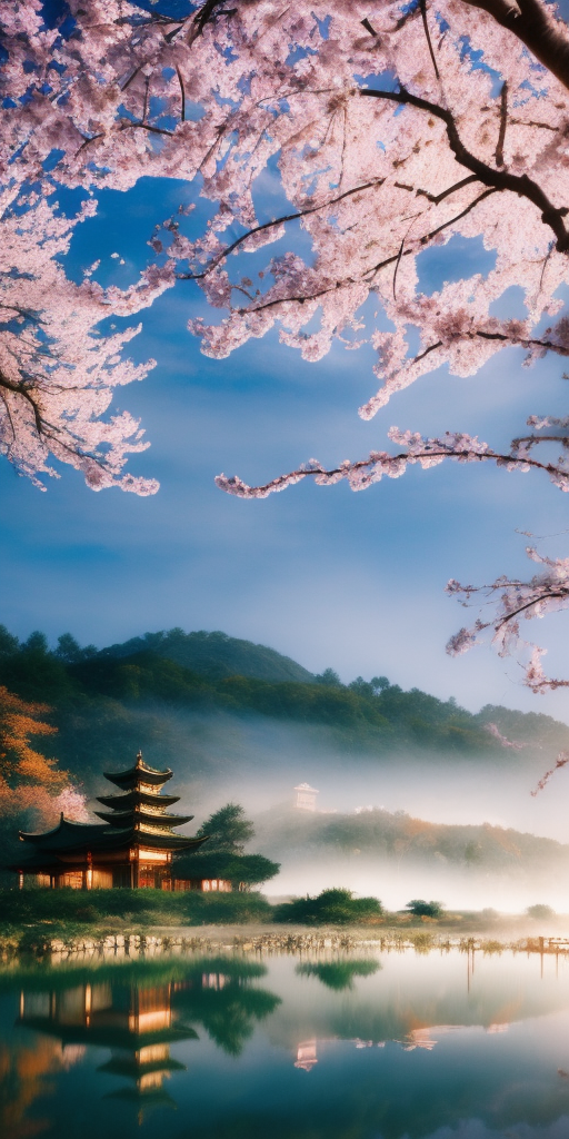 赏湖泊古建筑之美 诗意樱花壁纸惊艳
