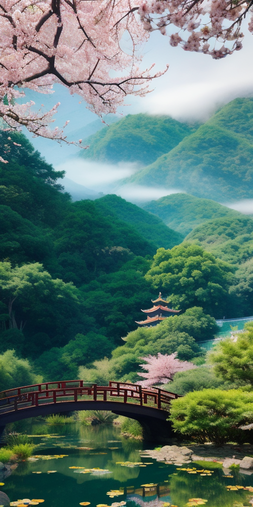 山水间的古韵之桥 手机壁纸中式美景