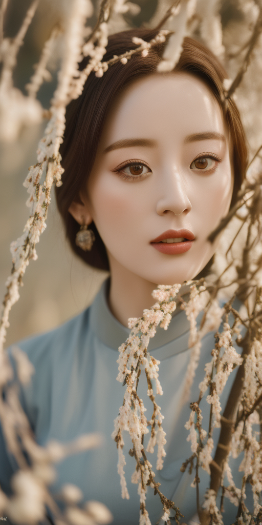 身着古装的女子在花树间的唯美画面