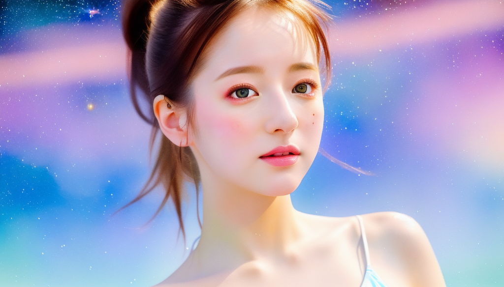 时尚星空背景下的美丽人像电脑壁纸