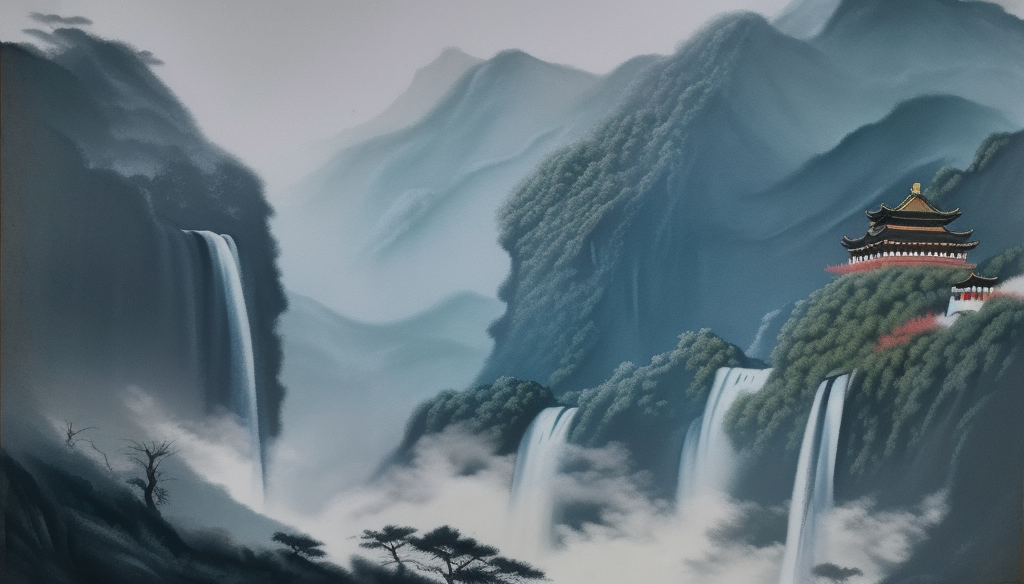 水墨风格古建筑山水图中国风之美