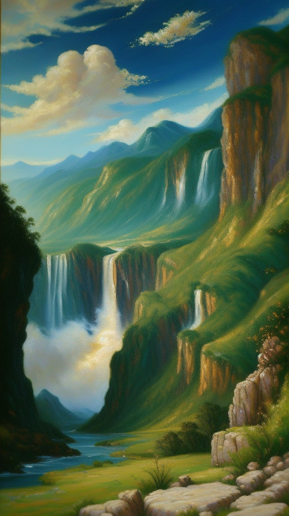壮丽山脉瀑布风景图电脑壁纸素材