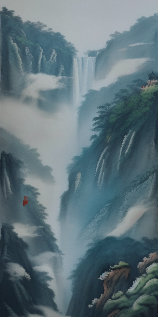 水墨风格的壮丽山脉图大自然之美