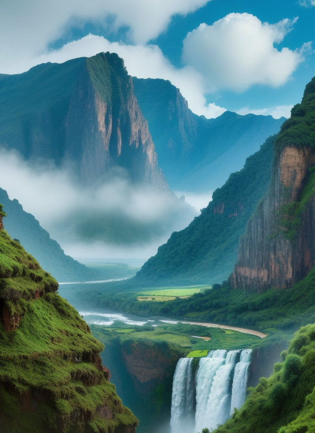 壮丽山川瀑布景观大自然清新之美