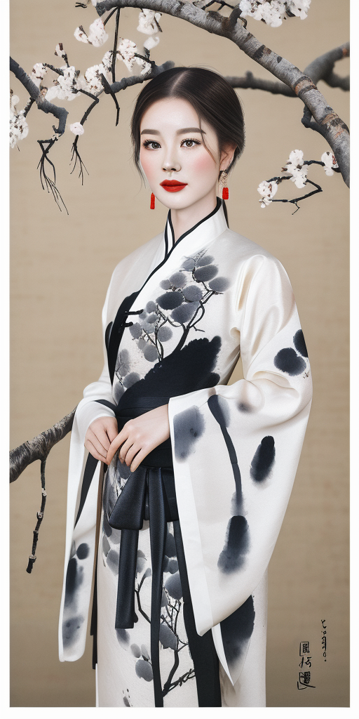 身着水墨汉服的古装女子典雅之美