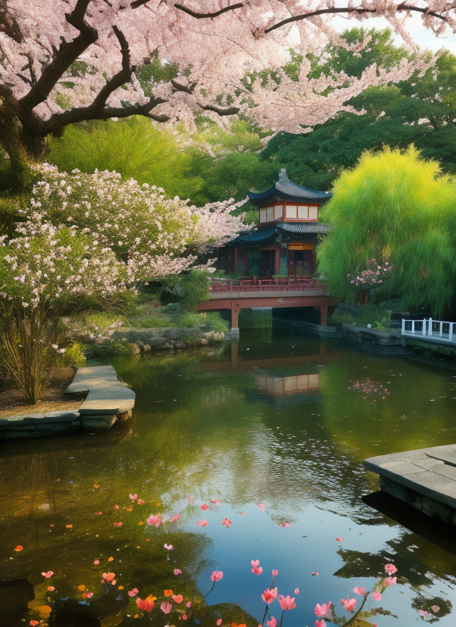 赏春日湖泊美景观古建筑中式风情
