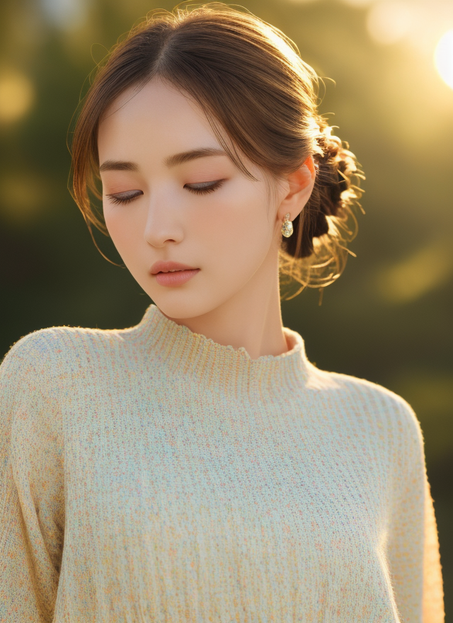身着时尚毛衣的女子优雅气质