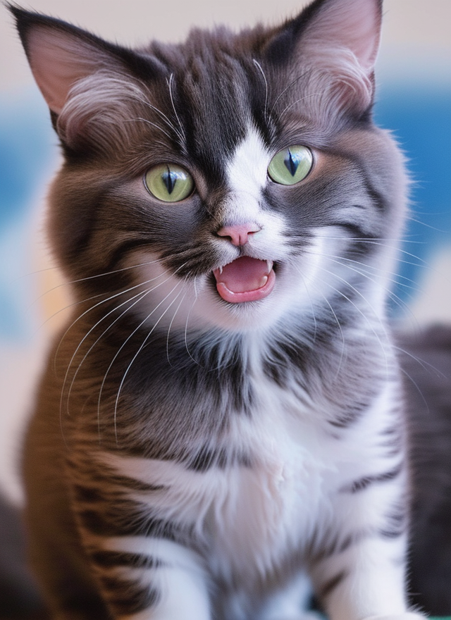 可爱猫咪张嘴露齿萌态宠物壁纸