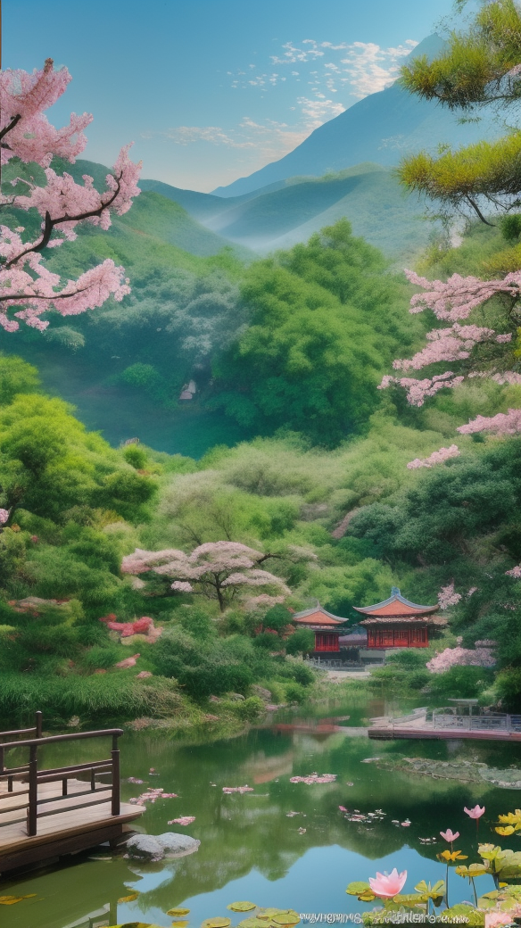 青山绿水间的古建筑诗意盎然手机壁纸