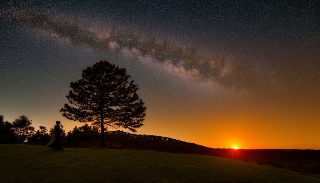 星空下的树木剪影自然风景电脑壁纸素材