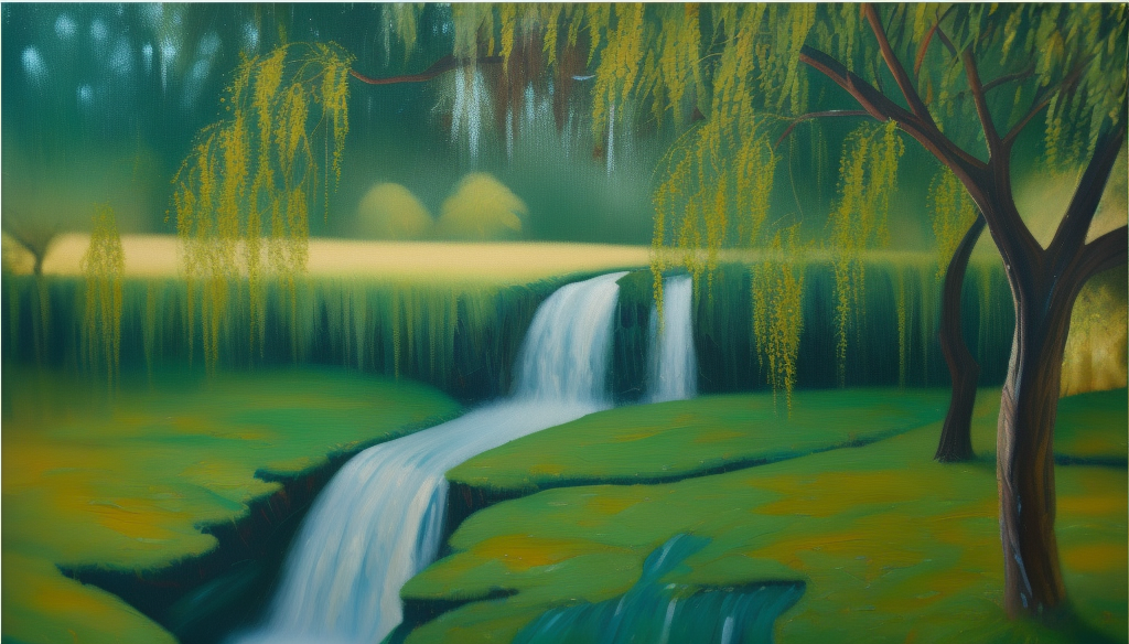 绿意盎然的瀑布风景画清新自然壁纸