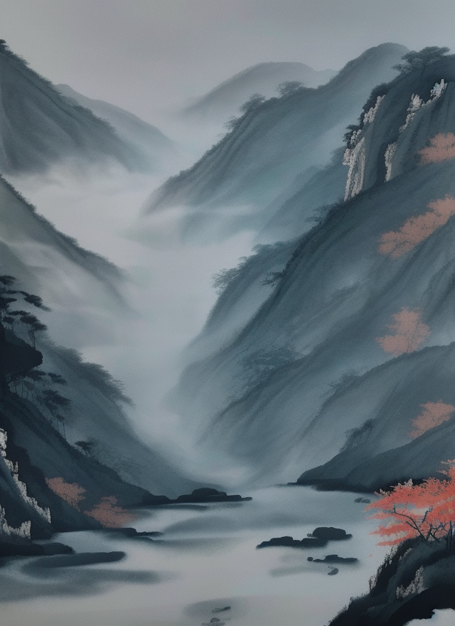 水墨风格山川河流图自然之美