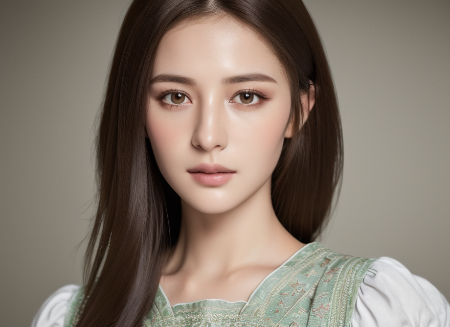 长发女子身着绿衣清新优雅之美