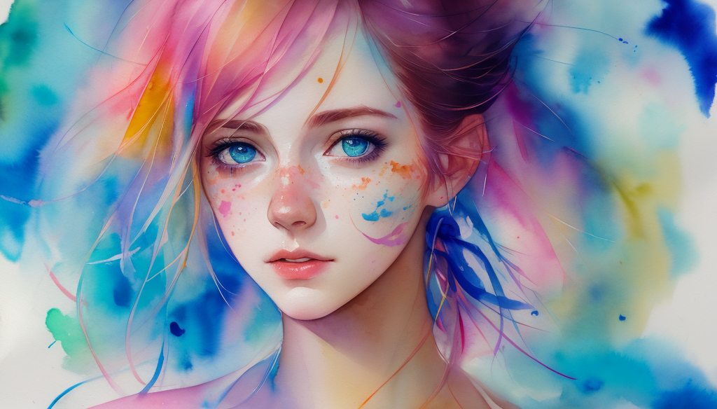 色彩斑斓的水彩风美女电脑壁纸