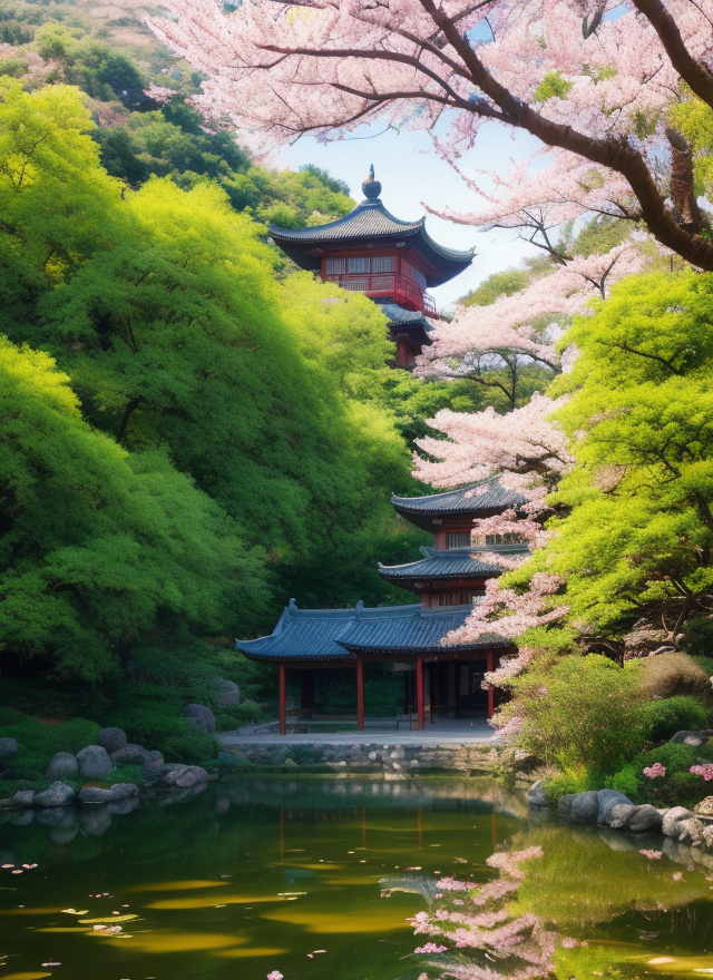 赏中式古建赏春景唯美湖泊手机壁纸